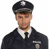 Carnaval verkleed politiepet - met politie thema plaksnor - blauw - heren - verkleedkleding accessoires