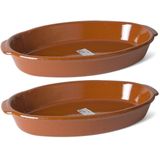 4x stuks bruine terracotta ovenschaal/serveerschalen 44 x 27 x 7 cm - Ovaal - Ovenschotel schalen - Bakvorm/braadslede 8.3 liter