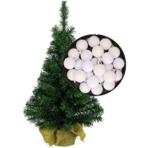 Mini kerstboom/kunst kerstboom H45 cm inclusief kerstballen wit - Kerstversiering