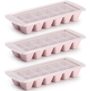 Set van 3x stuks IJsblokjes/ijsklontjes maken kunststof bakje met handige afsluitdeksel roze 28 x 11 cm