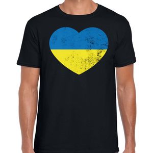 Oekraine hart t-shirt zwart heren - Oekraine protest/ demonstratie shirt met Oekraiense vlag