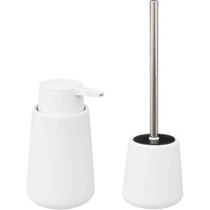 5Five - WC/Toiletborstel met zeeppompje 250 ml - wit - keramiek