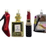 IKO kersthangers/kerstornamenten beauty thema - 4x st- glas - make-up/parfum - dames