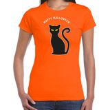 Bellatio Decorations Halloween verkleed t-shirt dames - zwarte kat - oranje - themafeest outfit