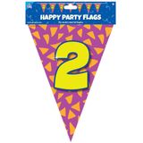 Paperdreams verjaardag 2 jaar thema vlaggetjes - 3x - feestversiering - 10m - folie - dubbelzijdig