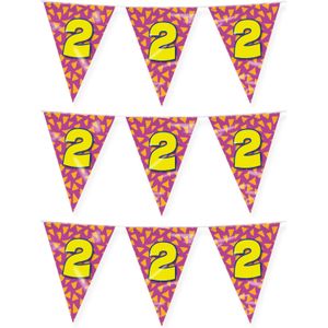 Paperdreams verjaardag 2 jaar thema vlaggetjes - 3x - feestversiering - 10m - folie - dubbelzijdig
