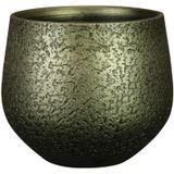 Steege Plantenpot/bloempot - 2x - keramiek - metallic donkergroen/touch of gold - D23/H20 cm
