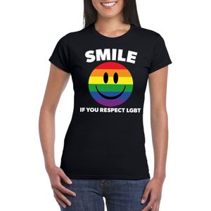 Smile if you respect LGBT emoticon shirt zwart dames - LGBT/ Gay pride shirts