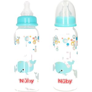 2x stuks lichtblauwe Nuby baby drinkfles 240 ml - voedingsflessen babies