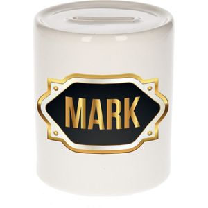 Mark naam cadeau spaarpot met gouden embleem - kado verjaardag/ vaderdag/ pensioen/ geslaagd/ bedankt
