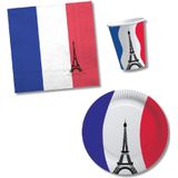 Tafel dekken versiering set vlag Frankrijk thema voor 40x personen - Bekertjes - Bordjes - Servetten