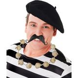 Carnaval verkleed set compleet - Fransman baret met plaksnor - en knoflook ketting - volwassenen - verkleedkleding