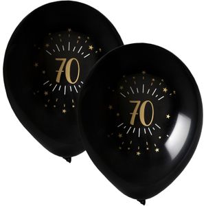 Santex verjaardag leeftijd ballonnen 70 jaar - 16x stuks - zwart/goud - 23 cm - Feestartikelen