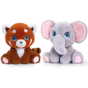 Keel Toys - Pluche knuffels combi-set dieren rode panda en olifant 25 cm