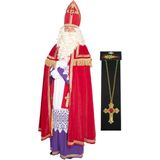 Sinterklaas kostuum - inclusief kruis ketting met rode steen