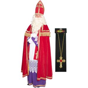Sinterklaas kostuum - inclusief kruis ketting met rode steen