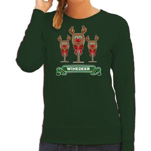 Bellatio Decorations Foute Kersttrui/sweater dames - winedeer - groen - wijn - rendier - Rudolf