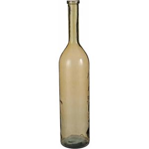 Transparante/okergele grote fles vaas/vazen van eco glas 21 x 100 cm - Rioja - Woonaccessoires/woondecoraties - Glazen flesvaas