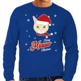 Foute Kersttrui / sweater - Merry Miauw Christmas - kat / poes - blauw voor heren - kerstkleding / kerst outfit
