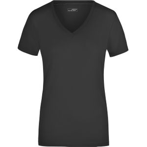 Zwart dames stretch t-shirt met V-hals