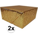 2x Inpakpapier/cadeaupapier Goud Metallic klassiek design 150 x 70 cm per rol - kadopapier / cadeaupapier