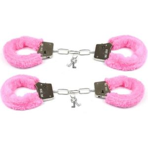 Pluche handboeien - 2x - roze - incl 4x sleutels - feestartikelen