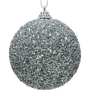 Decoris Kerstballen - 10x st - zilver - glitter - 8 cm - kunststof - kerstversiering