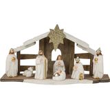 IKO Complete verlichte kerststal - met beelden - wit - L28 x H15 cm