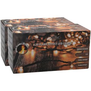 Kerstverlichting lichtsnoeren - 2x stuks - warm wit - 900 cm - vlam effect