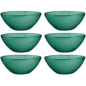 Vivalto Kommetjes/serveer schaaltjes/soepkommen - 6x - Murano - glas - D15 x H6 cm - groen - Stapelbaar