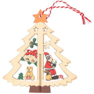 1x Kerstboomdecoratie houten kerstboom met kerstman 10 cm - kerstboomversiering - kerstdecoratie