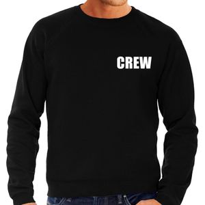 Crew grote maten sweater / trui zwart voor heren - personeel / medewerkers - bedrukking aan voor- en achterkant - plus size crew trui
