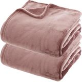 Atmosphera fleece dekens/fleeceplaids - 2x - oud roze - 180 x 230 cm - polyester - Molton Bankdeken