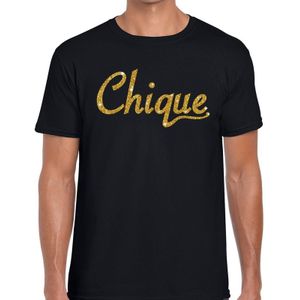 Chique goud glitter tekst t-shirt zwart voor heren - heren verkleed shirts