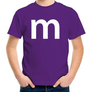 Letter M verkleed/ carnaval t-shirt paars voor kinderen - M en M carnavalskleding / feest shirt kleding / kostuum