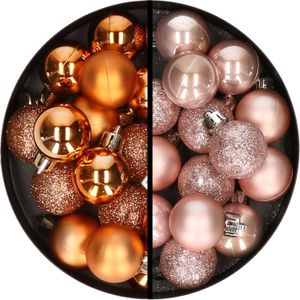 Kerstballen 34x st - 3 cm - koper en lichtroze - kunststof