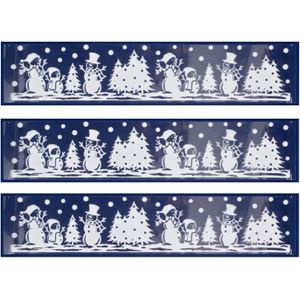 3x stuks velletjes kerst raamstickers sneeuw landschap 58,5 cm - Raamversiering/raamdecoratie stickers kerstversiering