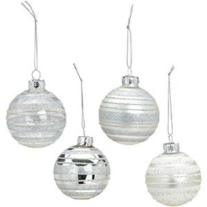 Wurm Kerstballen - 12st - glazen - gedecoreerd zilver - 6 cm