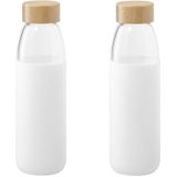 4x Stuks glazen waterfles/drinkfles met witte siliconen bescherm hoes 540 ml - Sportfles - Bidon