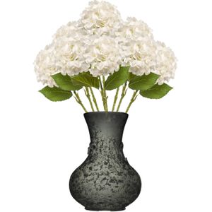 Emerald Kunstbloem hortensia tak - 8x - 52 cm - wit - Real Touch - hydrangea - kunst zijdebloemen