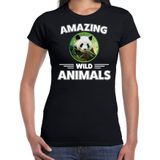 T-shirt panda - zwart - dames - amazing wild animals - cadeau shirt panda / pandaberen liefhebber