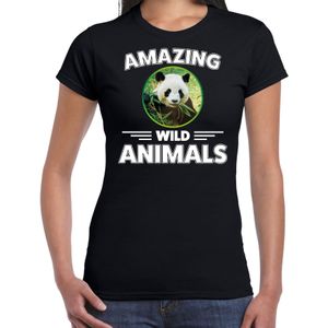 T-shirt panda - zwart - dames - amazing wild animals - cadeau shirt panda / pandaberen liefhebber