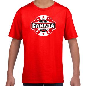 Have fear Canada is here t-shirt met sterren embleem in de kleuren van de Canadese vlag - rood - kids - Canada supporter / Canadees elftal fan shirt / EK / WK / kleding