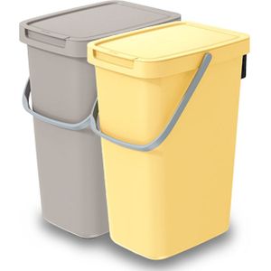 Keden GFT/rest afvalbakken set - 2x - beige/geel - 12L - 20 x 26 x 37 cm - afval scheiden