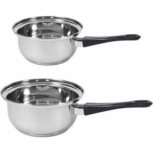 Set van 2x Rvs steelpannen/sauspannen London 18 en 14 cm - Kookpannen 3 liter en 1,5 liter