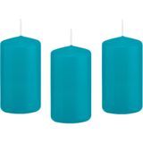 8x Turquoise blauwe cilinderkaarsen/stompkaarsen 6 x 12 cm 40 branduren - Geurloze kaarsen turkoois blauw - Woondecoraties