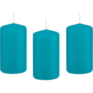 8x Turquoise blauwe cilinderkaarsen/stompkaarsen 6 x 12 cm 40 branduren - Geurloze kaarsen turkoois blauw - Woondecoraties
