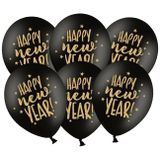 Happy New Year thema ballonnen zwart 2 soorten prints - set 24x stuks