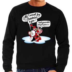 Foute Kersttrui / sweater - Zingende kerstman met gitaar / All I Want For Christmas - zwart voor heren - kerstkleding / kerst outfit