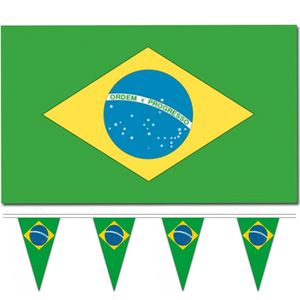 Bellatio Decorations - Vlaggen versiering - Brazilie - Vlag 90 x 150 cm en vlaggenlijn 5m